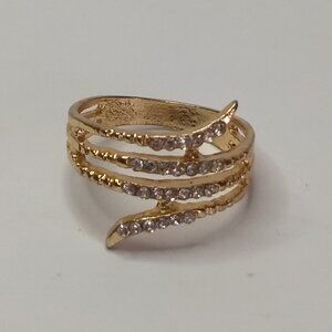 Spiral Gold Tone Clear Rhinestone Ring Size 7.5  Wedding Party Glam Minimalist